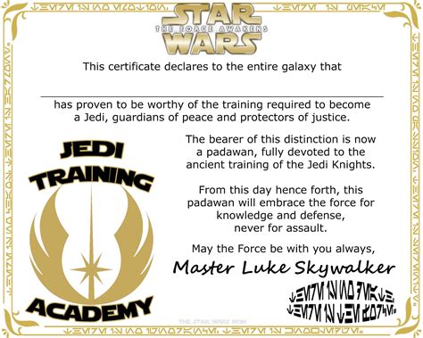 Printable Jedi Certificate